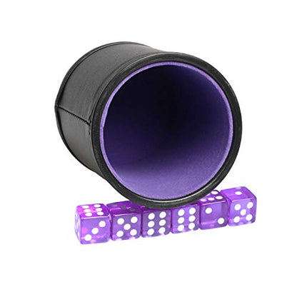 Leatherette Dice Cup Felt Lining Shaker Quiet for Playing Yahtzee/ Farkle/ Liars Dice/ Board Game - color: Purple
