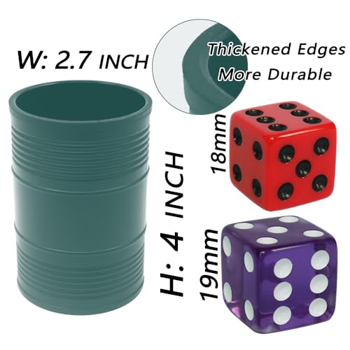 Dice Stacking Cup(Green) Set with 4 Pcs 19mm(Puple) and 5 Pcs 18mm(Red) Standard 6 Sided Dices, with Storage Bag-Magic Tricks Instruction