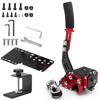 Handbrake Sim Racing, USB Handbrake for PC Windows Brake Sim Racing Game | 클램프 및 핸들 그립이 있는 Sim E 핸드브레이크, G27 G29 G920 G923 T500 T300과 호환되는 64비트 E 핸드 브레이크 - color: 레드