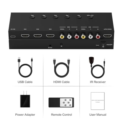 Y.D.F 3 Way HDMI 2.0 Switcher + 2 RCA to HDMI Converter(2 in 1) 2 Way AV Composite CVBS Switch to HDMI Adapter Support 4:3/16:9 Switching for N64 NGC Wii Xbox PS2/3/4/5 Xbox Series/ONE Switch - size: HDMI Switch 3 Port 4K