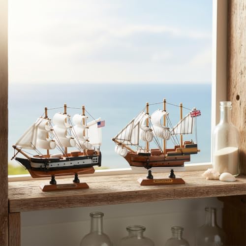 Historic Wooden Ship Models 6inch Set of 3, Mayflower, Santa Maria, USS Constitution, Nautical Ship Decor for Home Office Shelf, Maritime Collectible Gift for Son