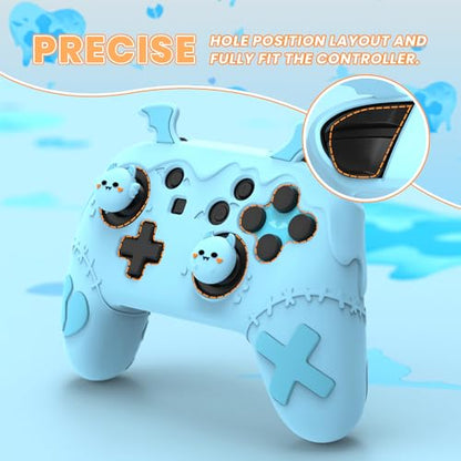 PlayVital Gothic Imp Series Cute Silicone Case for Nintendo Switch Pro Controller with 4 Thumb Grip & 2 Sticker, Non-Slip Anti-Scratch Protective Silicone Skin Cover - Aqua Blue - color: Aqua Blue