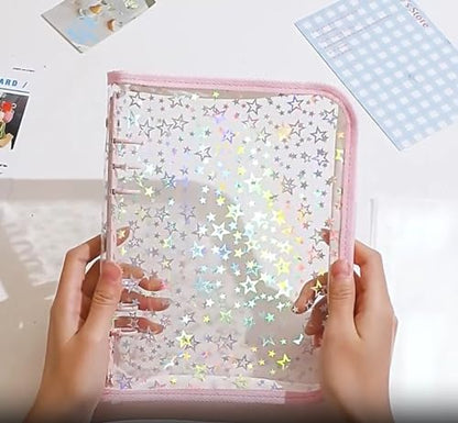 Kpop Photocard Binder with 6 Stickers Sheet & 50 Shinning Protective Card Sleeves Kpop Photocard Holder Book, A5 Binder Photocard Album 25 Inner Pages with 200 Pockets 6 Ring (Pink) - color: Pink