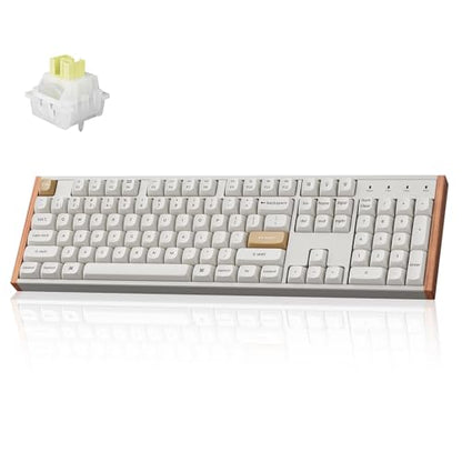 Keychron K10 HE Hall Effect Keyboard, Ultra-Fast Lime Silent Banana Magnetic Switch, Full-Size Tri-Mode Wireless Keyboard with Rapid Trigger, Adjustable Actuation, RGB, Aluminum + Wood Frame - White - color: Silent Banana Switch - White
