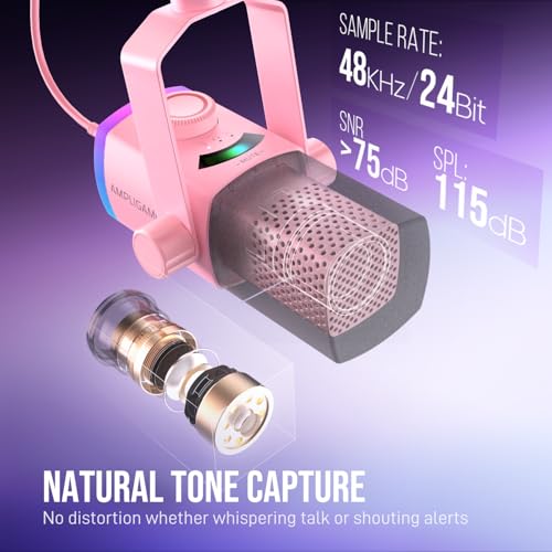 FIFINE AM8PROTP XLR/USB Gaming Microphone Kit, Dynamic RGB Streaming Mic | Podcast Mic Set with Boom Arm Stand, Compatible with PC/PS4/PS5/Mixer, with Headphone Jack, Volume Knob, Mute, Pink - color: Pink