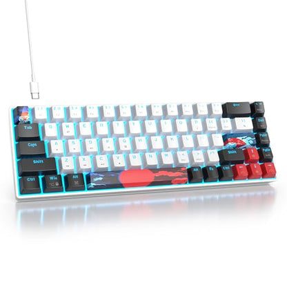 Protable 60% Percent Gaming Keyboard Mechanical, Mini Compact Ice-Blue LED Backlit 68 Keys Wired Office Keyboard with Red Switch for Mac/Win/PS4/PS5（68White/red Switch） - color: 68White/red Switch