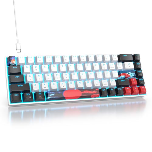 Protable 60% Percent Gaming Keyboard Mechanical, Mini Compact Ice-Blue LED Backlit 68 Keys Wired Office Keyboard with Red Switch for Mac/Win/PS4/PS5（68White/red Switch） - color: 68White/red Switch