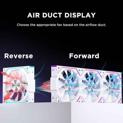 Interstellar V2 RS 120mm PC Reverse Blade Case Fan Infinity Mirror Module Daisy-Chain ARGB Fan Triple Pack Suitable Computer Cooling Fans 360mm AIO Cooler(White) - color: V2RS White Reverse-1Piece