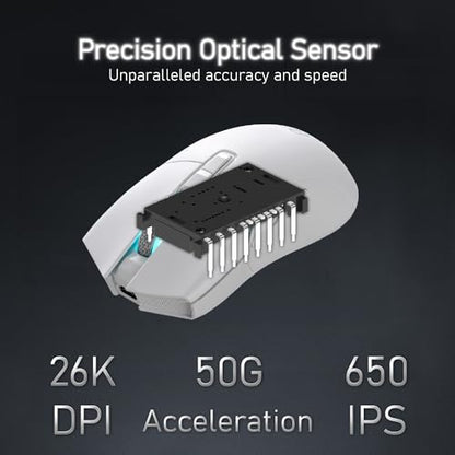 i-rocks iRocks IRM31R RGB Backlight, Wireless Lightweight Gaming Mouse, Tri-Mode Connection, Kailh GM8.0 Mouse Switches, Advanced PixArt PAW3395 Optical Sensor, Resolution Up to 26,000 DPI - White - color: White