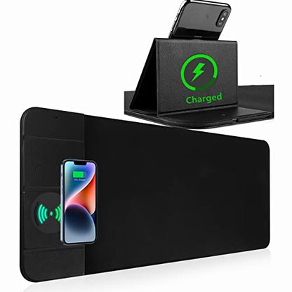 Wireless Charging Mouse Pad with Phone Holder Gaming Mousepad Desk Mat 15W Qi Fast Charging Pad Ultra-Smooth Surface Non-Slip Extended Premium Black Computer Keyboard Mat for MacBook PC Laptop - color: Wireless Charging