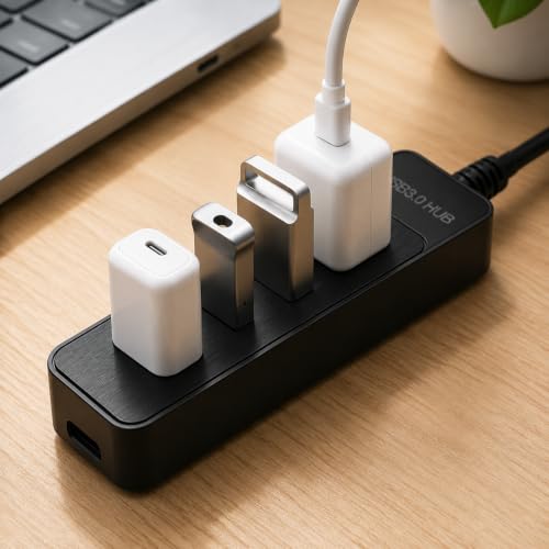 USB 3.0 Hub, 5-Port USB Splitter with USB C Power Port, USB A Extension Adapter for Laptop, PC, Gaming Console