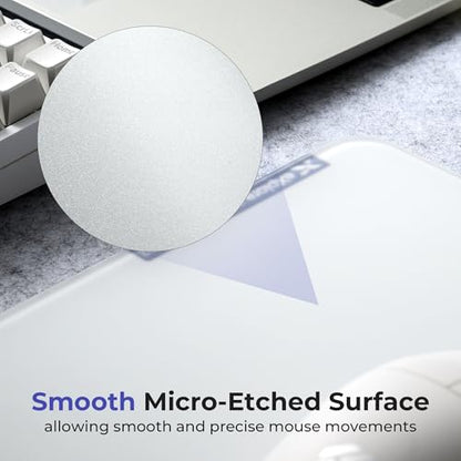 XVX Glass Mousepad Gaming, White Hard Mouse Pads for Esports, Large Mouse Mat 16.2" x 12.2", Tempered Glass Mouse Pad Smooth Micro-Etched Surface with Improved Precision and Speed - color: White