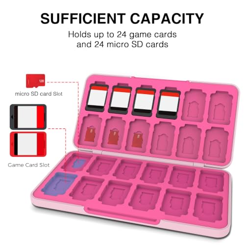 HEIYING Switch Game Case with 48 Precise Slots for Nintendo Switch 2 / OLED | Portable Game Card Holder, Hard ABS Shell with Soft Silicone Lining, Precise Card Slots,Magnetic Closure for Easy Access - color: Pink Cat Paws