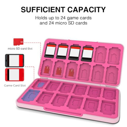 HEIYING Switch Game Case with 48 Precise Slots for Nintendo Switch 2 / OLED | Portable Game Card Holder, Hard ABS Shell with Soft Silicone Lining, Precise Card Slots,Magnetic Closure for Easy Access - color: Pink Cat Paws