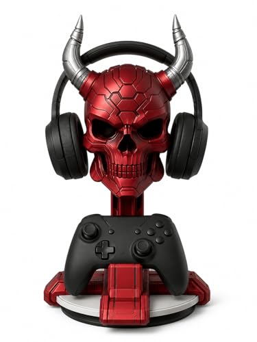 Gaming Headphone & Controller Stand Skull Design – Desk Organizer for Game Controllers & Headsets – 3D Printed Gamer Decor Gift