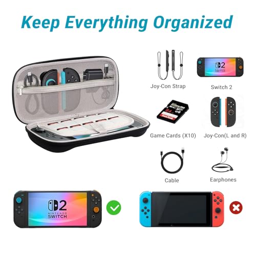 Carrying Case for Nintendo Switch 2, Protective Hard Shell with Games Cartridges, Shockproof Travel Bag Pouch for Console & Accessories Organizer