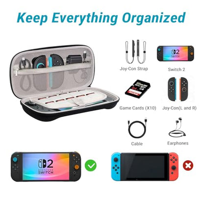Carrying Case for Nintendo Switch 2, Protective Hard Shell with Games Cartridges, Shockproof Travel Bag Pouch for Console & Accessories Organizer