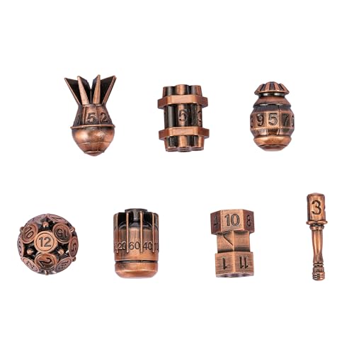 UDIXI Metal DND Dice Set 7PCS RPG Polyhedral Metal D&D Dice Set Copper | Bomb Shape, Solid Metal, Cool Design, Leather Pouch Packaging, for Dungeons and Dragons Role Playing Games Tabletop Games - color: Ancient Copper