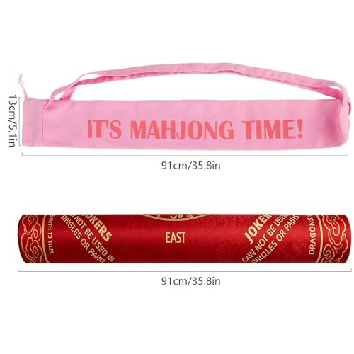 Klmnop 35 Inch Long Mahjong Mat Storage Bag for Enthusiasts Traveling to Game Nights, Lightweight Canvas Carrying Bag with Double Straps and Drawstring, Board Game Accessory Holder