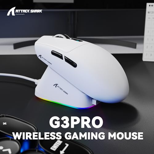 MAMBASNAKE ATTACK SHARK G3PRO Wireless Gaming Mouse, Tri-Mode, Bluetooth/2.4G/USB, 59g Ultra Lightweight,25K DPI,100M Clicks Switches,RGB Magnetic Charging Dock,PAW3311 Sensor,BK52820 Chip-White - color: White