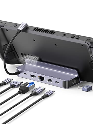 UGREEN Steam Deck Dock, 6-in-1 USB C Docking Station with 4K@60Hz HDMI, Gigabit Ethernet, PD 100W Charging 1xUSB C 2X USB 3.0 Compatible with Steam Deck Rog Ally iPhone 15 Pro/Pro Max