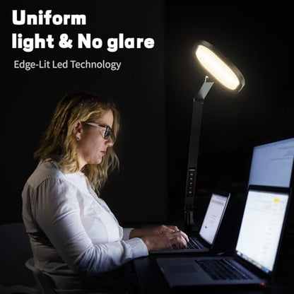 LED Desk Lamp for Home Office, Soft Edge-lit Design - Modern Style | Eye-Caring Diffused Light, Professional Computer Light for Reading, Crafts & Zoom, Dimmable with 30 Modes, Memory & Timer - color: Black