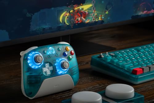 8Bitdo Ultimate 2 Wireless Controller for PC,Apple/Steam/Android,Clear Blue | TMR Joysticks, Hall/Tactile Triggers, 8Speed 2.4G, 1000Hz Polling Rate, Motion Control, RGB Fire Ring, Charging Dock - color: Clear Blue