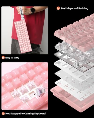 DAREU COOL60 60% Hall Effect Gaming Keyboard with Magnetic Switch, SOCD, 0.01mm Actuation Adjustable Rapid Trigger,8000 Hz Polling, Frosted Transparent Keycaps, Hot-swap, RGB Backlit - color: Pink
