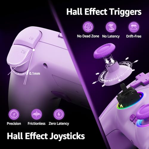Akalyptra Wireless Controller for PS-5/PS-5 Pro/Slim/PC with Turbo/Macro/Combo, Hall Effect Controller for PS5 Support Dual Vibration, 3.5mm Headphone Jack, 6-Axis Motion Control Gamepad with Speaker - color: Purple