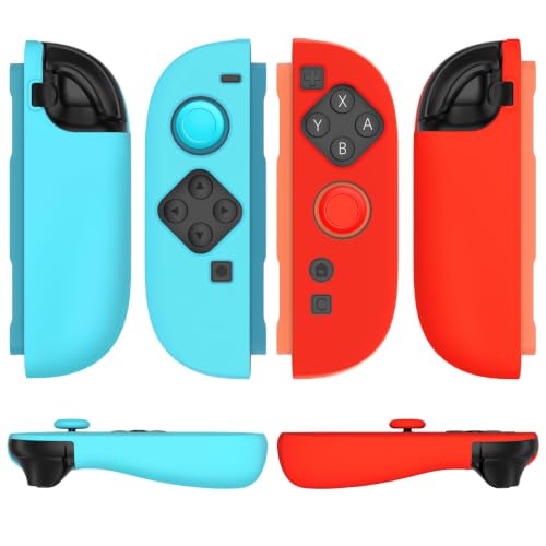 TNP JoyCon 2 Case Cover for Nintendo Switch 2 2025 - Soft Anti-Slip Silicone Protective Skin with Thumb Grip Caps Compatible with Nintendo Switch 2 Joy-Con 2 Controllers, 2 Pack (Red+Light Blue) - color: Red+Light Blue