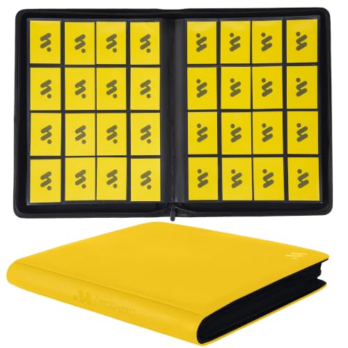 Premium 16 Pocket Trading Card Binder,Holds 1024 Standard-Size Card | for Game Cards/Sports Cards/TCG,16 Double Sided Pages,Water-Resistant Cover,Zipper Side Loading - color: Yellow