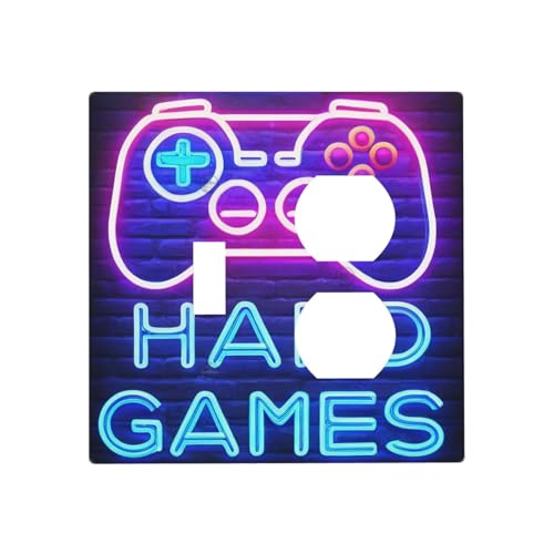Decorative Outlet Covers Retro Neon Style Gaming Controller Design 2 Gang Light Switch Cover Plate Single Toggle Duplex Wall Plates Electrical Outlets Switch Plate Covers Bedroom Home Decor - color: Game Controller, size: 2 Gang Combin Toggel/Duplex