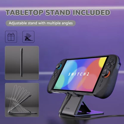 PlayVital Ranger Protective Case for Nintendo Switch 2 with Stand | Ergonomic Anti-Slip Silicone Grips, Dockable Hard Shell, 4 Thumbstick Caps | Quick-Release-Joycon Design Full-Body Cover, Black - color: Black