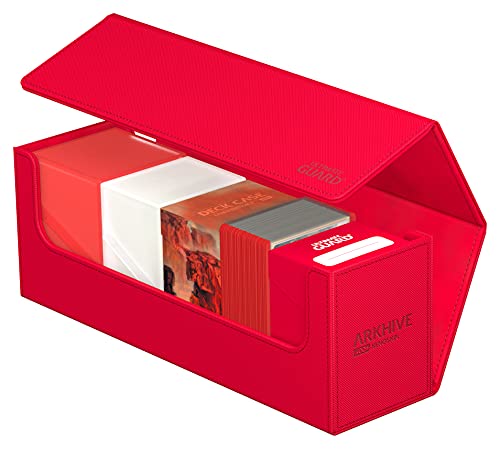 Ultimate Guard Arkhive 400+, Deck Case for 400 Double-Sleeved TCG Cards, Red, Compatible with Boulders, Magnetic Closure & Microfiber Inner Lining - color: Red, size: 400+