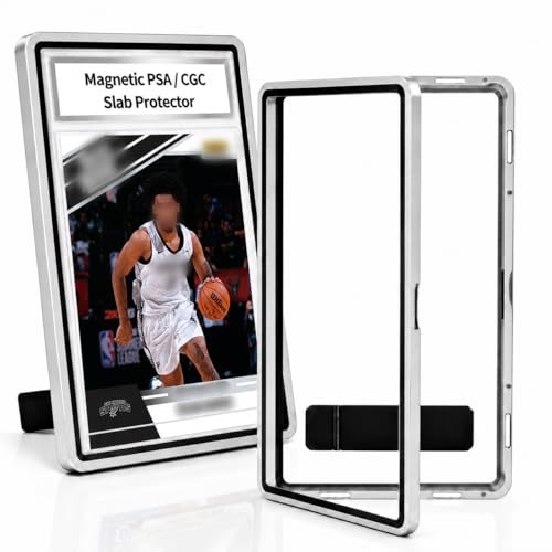 PSA Slab Case with Stand for Collectors - Premium Display & Storage Fits for 35PT PSA, CGC, CSG Cards, Heavy Duty Tempered Glass & Aluminum, Secure 9-Point Magnetic Lock, Waterproof Protector - color: Silver