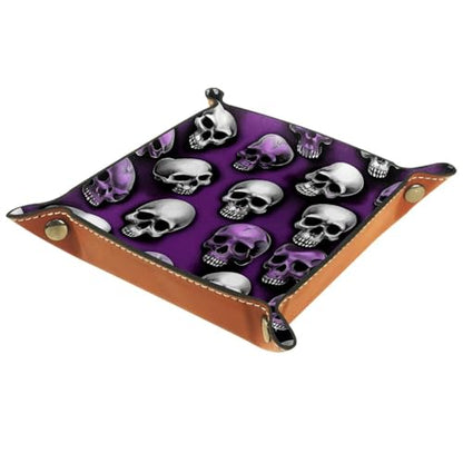 Dice Trays Skulls Purple Holder Storage Box for Dice Games Like RPG DND, Leather Dice Holder Portable Folding Rolling Dice Tray, 16x16cm - color: Multi 2