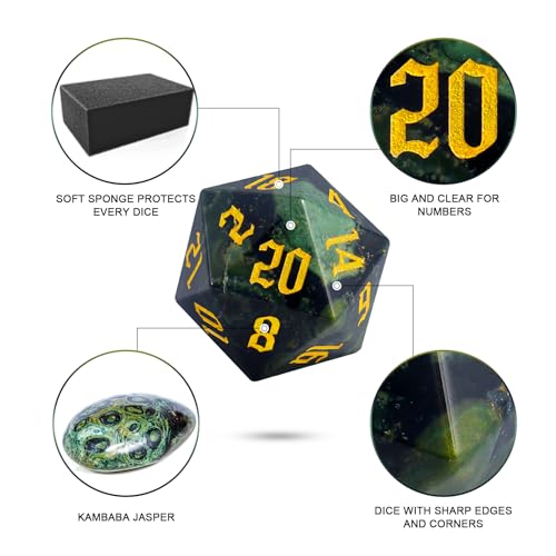 LUCKY-M Kambaba Jasper Dice DND Set, 7PCS Gemstone Dice for Dungeons and Dragons for RPG MTG Table Games, Stone Dice Set D&D, Valentines Day Gift for Him - color: Gem-kambaba Jasper