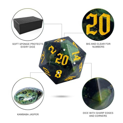 LUCKY-M Kambaba Jasper Dice DND Set, 7PCS Gemstone Dice for Dungeons and Dragons for RPG MTG Table Games, Stone Dice Set D&D, Valentines Day Gift for Him - color: Gem-kambaba Jasper