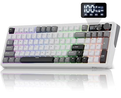 RK ROYAL KLUDGE M100 Wireless Mechanical Keyboard with Screen & Knob, White | Bluetooth/2.4G/USB RGB Gaming Keyboard with Number Pad, Hot Swappable Gasket Mount for Win/Mac/PC, PBT Keycaps, Cream Switch - color: White