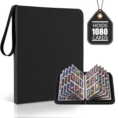 9 Pocket Zip Card Binder, Trading Card Album Holds 1080 Cards, Black | Logo-free design,top-loading pages,removable double-sided pockets,waterproof cover,soft lnner lining. - color: Black, size: 9 Pocket 1080