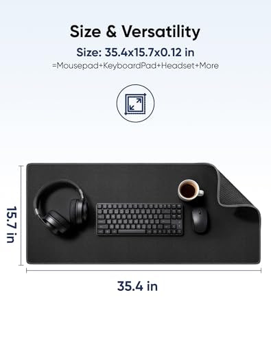 Reniteco Waterproof Large Office & Gaming Mouse Pad, 35.4" x 15.7", Black | Anti-Fray Stitched Edges, Premium Textured Surface, Non-Slip Rubber Base, Water and Stain Resistant Protection - color: Matte Black, size: 35.4''x15.7''x0.12"