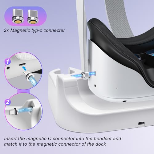 Lampelc Rechargeable AA Controllers Batteries with Controller Covers and VR Headset Magnetic C Connector, Replacement Parts for Quest 2 Charging Dock