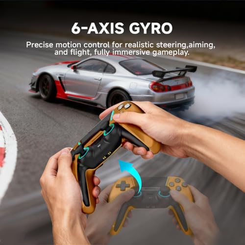 ASRVA Chrome Orange Wireless Pro Controller for PS5 with 4 Paddles, Hall Effect (Anti-Drift) Joystick, Micro-Switch ABXY, 6-Axis Gyro, Macro, 1000mAh, RGB Lighting - Compatible with PS5 Pro/Slim/PC - color: Chrome Orange