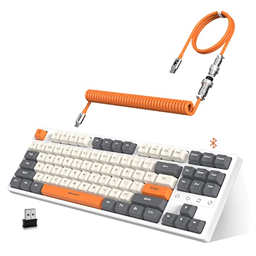 ATTACK SHARK K87 Wireless Keyboard,TKL Mechanical Keyboard,2.4G/BT 5.0/Wired Coiled Keyboard Cable,Hot Swappable Tactile Switch,Chroma RGB,3000 mAh Rechargeable Battery for Windows Mac(White-Gray) - color: White Gray