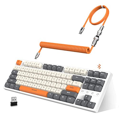 ATTACK SHARK K87 Wireless Keyboard,TKL Mechanical Keyboard,2.4G/BT 5.0/Wired Coiled Keyboard Cable,Hot Swappable Tactile Switch,Chroma RGB,3000 mAh Rechargeable Battery for Windows Mac(White-Gray) - color: White Gray