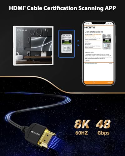 Stouchi Ultra Thin HDMI Cable(5ft/2 Packs), [Certified 48Gbps] 8K Ultra High Speed HDMI® Cable 8K@60Hz 4K@120Hz, eARC, HDR, Dolby Atmos/Vision Compatible with PS5/Xbox/Roku TV/Gaming Monitors | 5FT/2 Packs 8K@60Hz 4K@120Hz, eARC, HDR, Dolby Atmos/Vision C