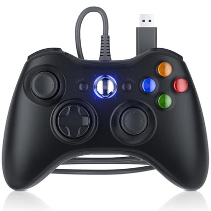 LENISUOLE Wired Controller for Xbox 360, Upgraded Joystick Compatible with Xbox 360 & Slim/Windows 11/10/8/7 PC Controller, with Dual-Vibration Voice Function - color: deep black