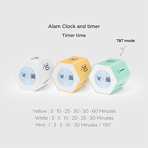 mooas Multi-Hexagon Clock Timer, Cube, Backlight, Countup/Down (Yellow) | 6 Preset Times, Productivity Timer, 12/24H Clock, Battery Operated, Sound/Mute, Easy to Use, Exercise, Study, Cooking, Work - color: Yellow