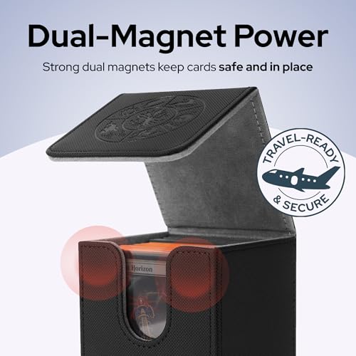 MTG Commander Deck Box - Holds 100+ Cards, Magnetic Closure | Premium PU leather fits 100+ single-sleeved cards durable magnetic closure ideal for TCG/CCG - color: Black, size: 100