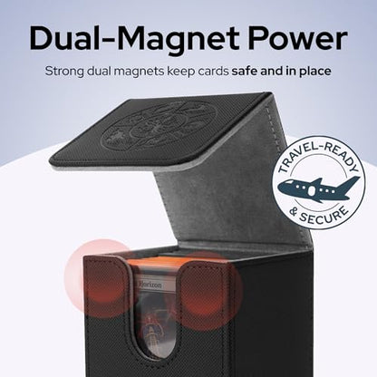 MTG Commander Deck Box - Holds 100+ Cards, Magnetic Closure | Premium PU leather fits 100+ single-sleeved cards durable magnetic closure ideal for TCG/CCG - color: Black, size: 100